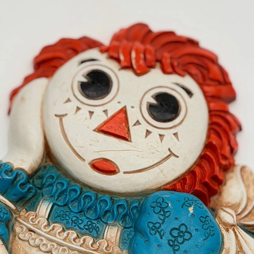 Vintage Raggedy Ann and Andy Wall Decor Plaques 1977 Nursery Folk Art Style
